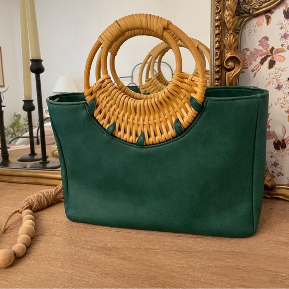 Anthropologie Marianne Green Tote Bag Bamboo  NEW - Picture 5 of 10